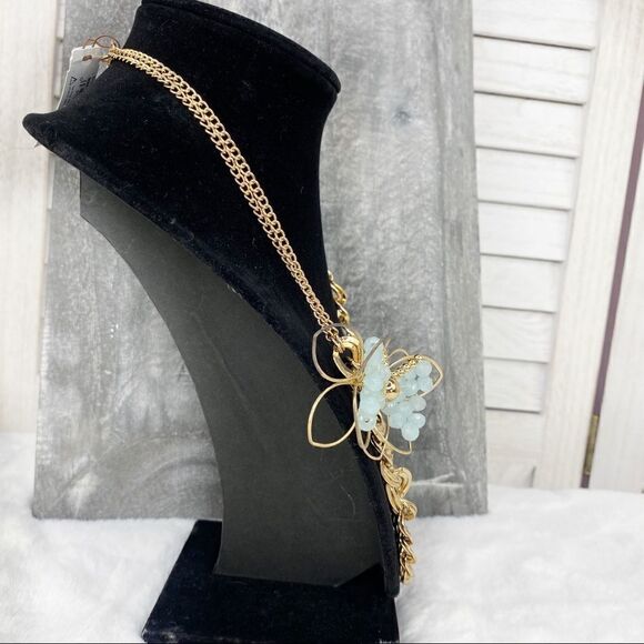 Carol Dauplaise Butterfly Chunky Link Necklace Gold Tone Beaded - Picture 4 of 9